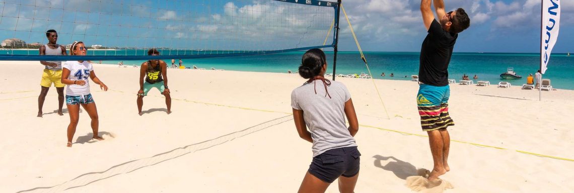 Image d'un groupe jouant au volleyball sur la plage 