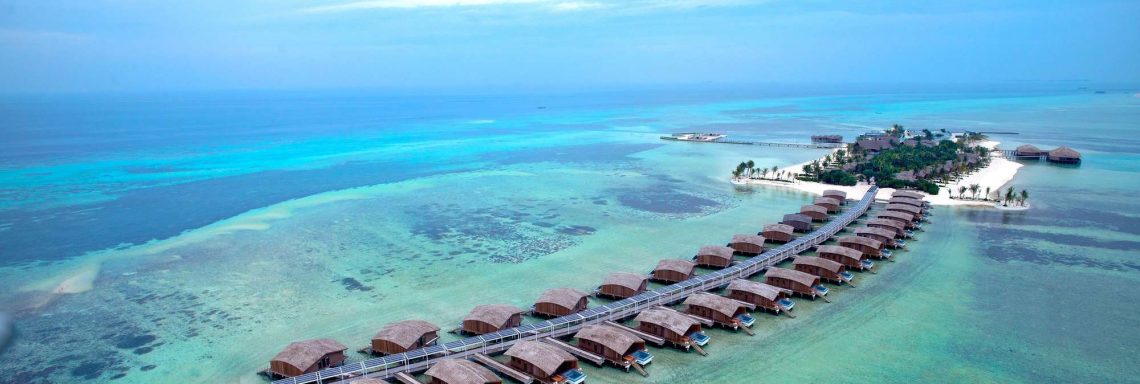 Club Med Villas de FInolhu, aux Maldives - Vue aérienne des Villas de Finolhu dans la lagune bleu turquoise